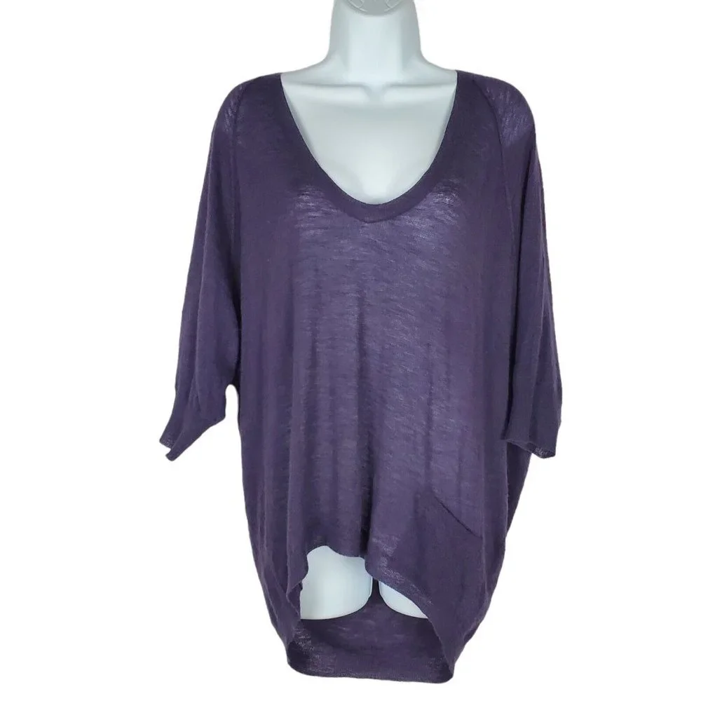 Eileen Fisher Top Sweater XS Oversized Wool Modal Camel Knit V-neck Hi Lo Hem